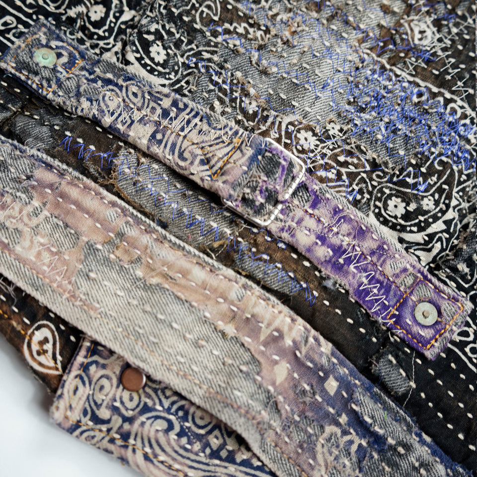BORO x SASHIKO BANDANA DENIM JACKET - PURPLE/BLACK