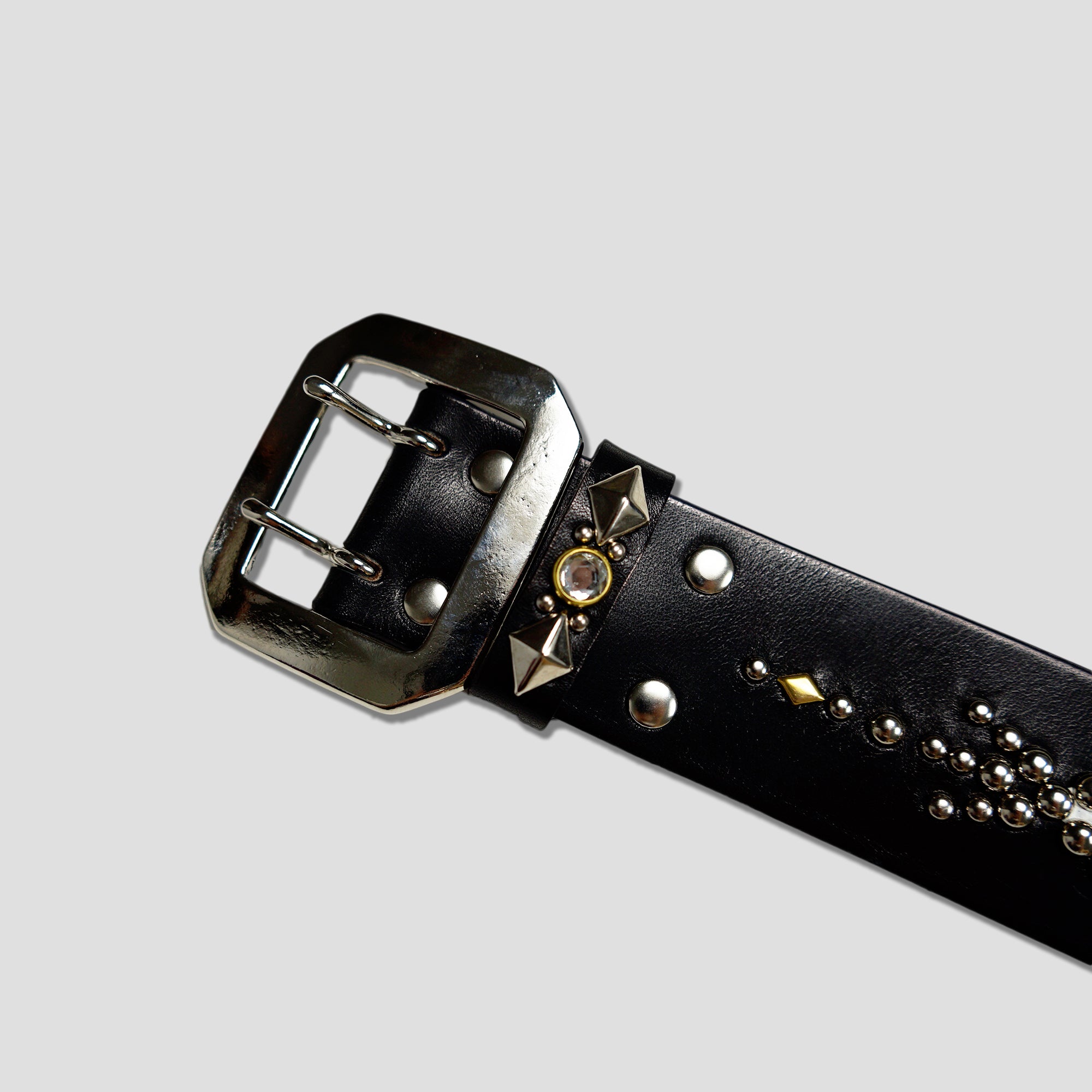 STUDDED LEATHER INLAY BELT WITH REFLECTOR - WHITE LIZARD