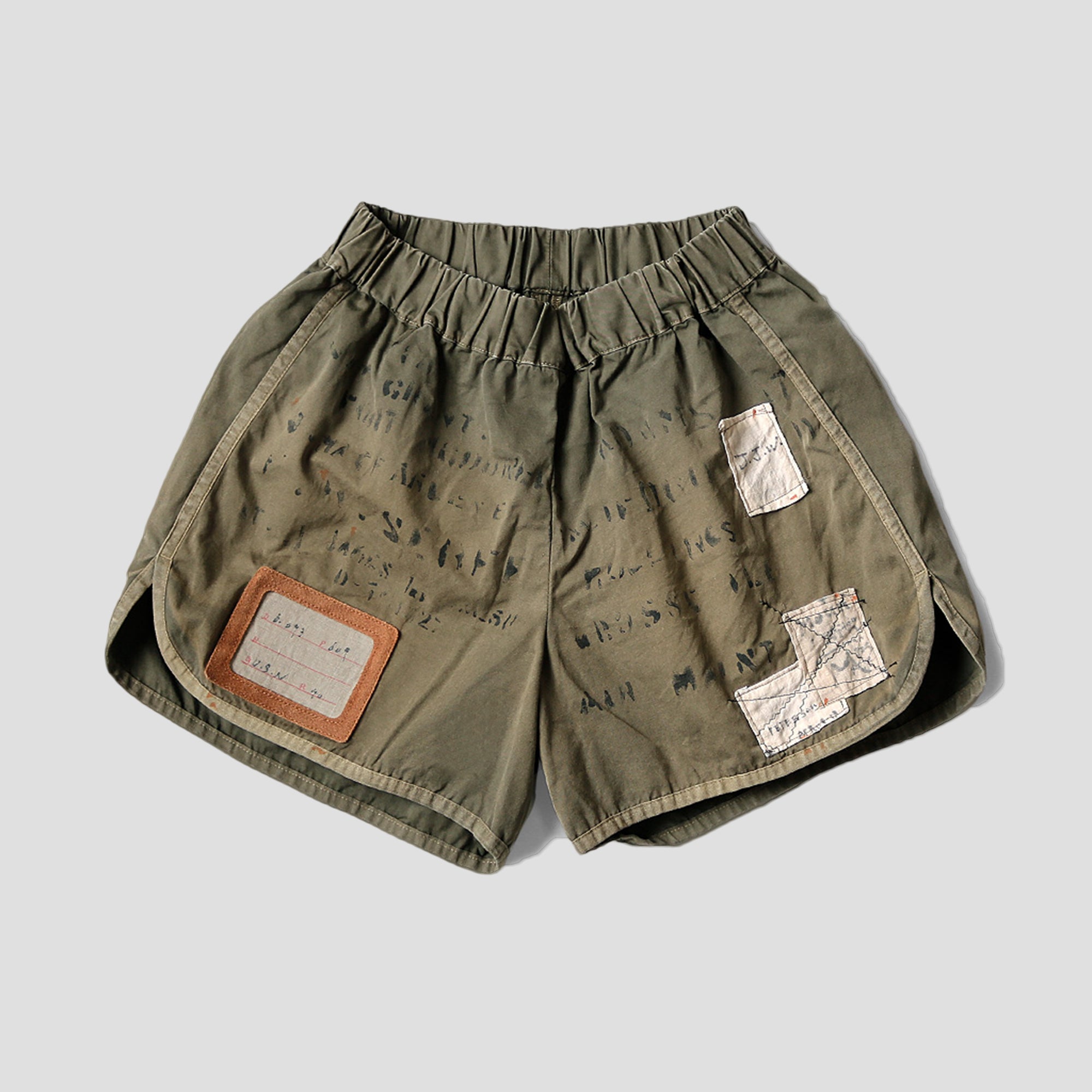 KAPITAL - EGYPTIAN TWILL REMAKE SHORTS - OLIVE